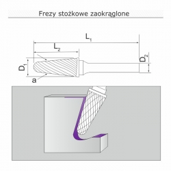 PILNIK OBROTOWY FREZ - STOŻKOWY ZAOKRĄGLONY 10 mm